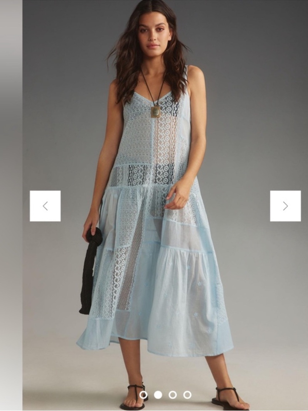 By Anthropologie Delicate Lace Tunic in sky size XS/S blue floral embroidered